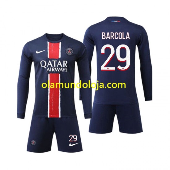 Camisola Paris Saint-Germain Bradley Barcola 29 Criança Equipamento Primeiro 2024-2025 Manga Comprida